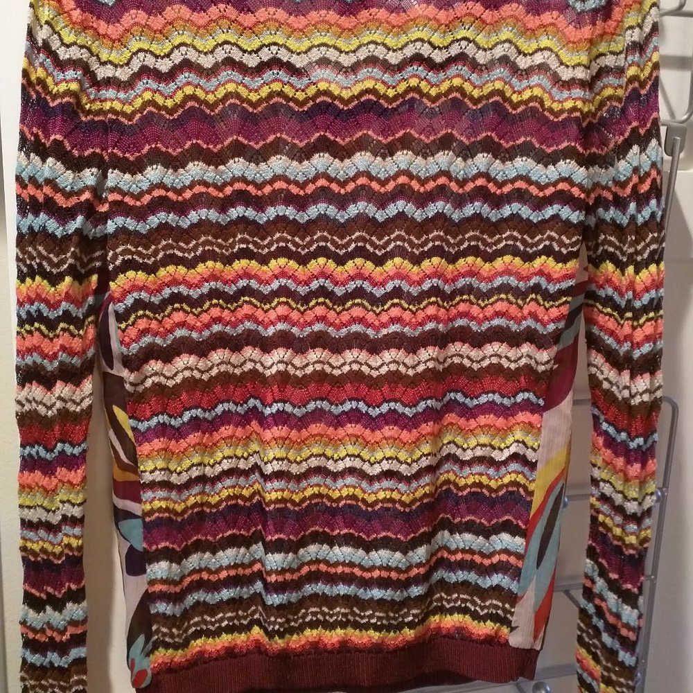 Missoni Chevron Knit Long Sleeve Chiffon V Neck - Picture 2 of 3